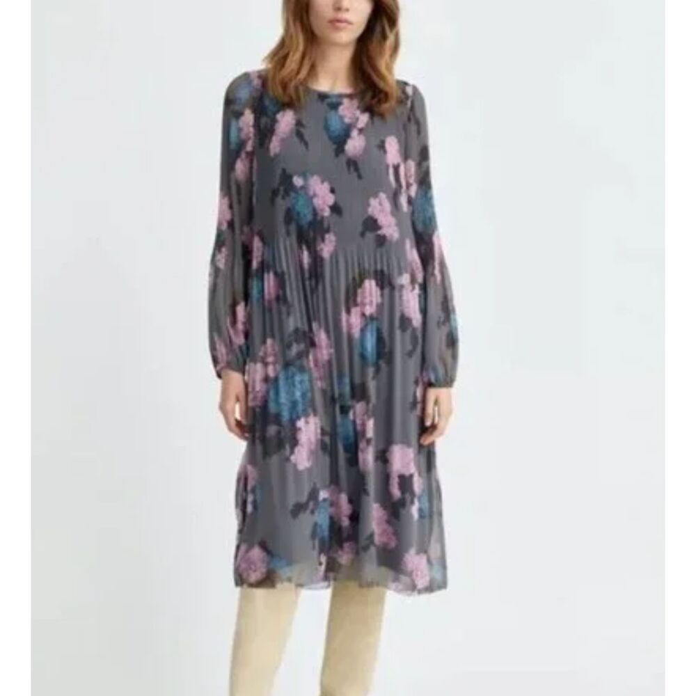 ARITZIA Wilfred‎ Daydreamer Pleated Foral Midi Dress Gray Sz XS
